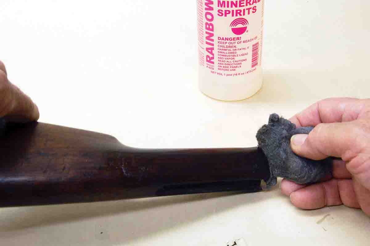 Rubbing the grip area with No. 0000 steel wool and mineral spirits removes even more grime.